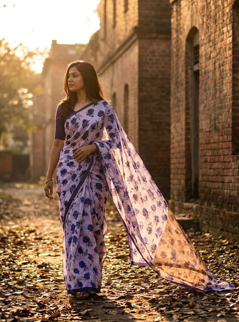 Digital Floral Printed Linen cotton saree