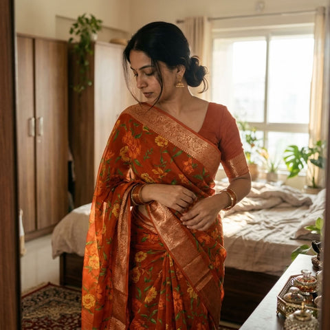 Floral Printed semi chiffon saree