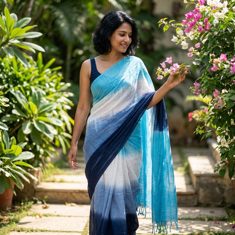 Ombré dyed handloom cotton saree