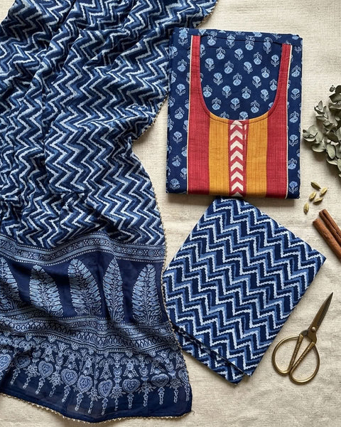 Indigo Printed cotton salwar material