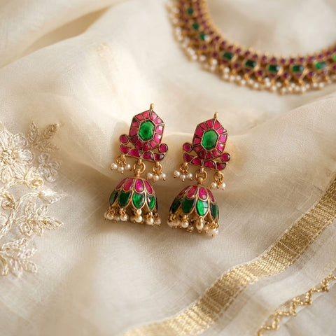 925 silver kundan stone jhumka