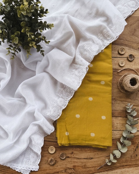 Handloom cotton suit set with white dupatta