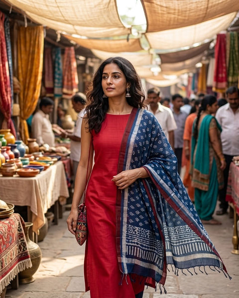 Rubeena Cotton Top and linen dupatta