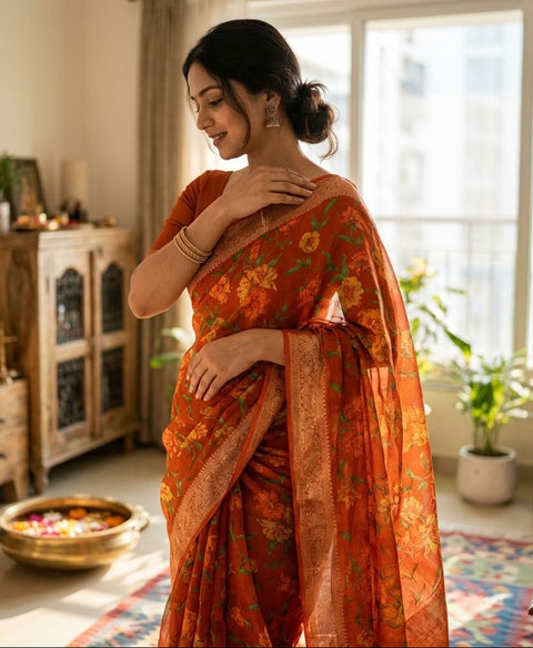 Floral Printed semi chiffon saree