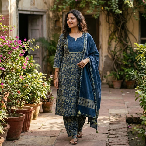 Kalamkari printed cotton suit set
