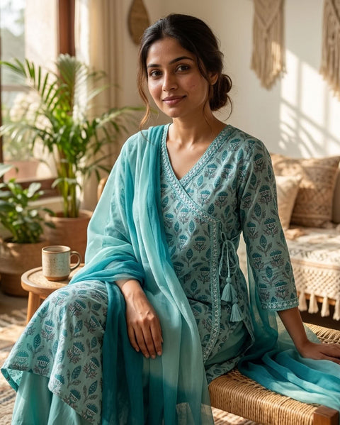 Anarkali printed cotton suit set