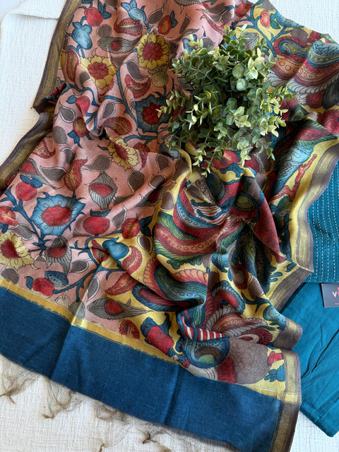 Silk cotton suit material with Pen kalamkari silk Dupatta