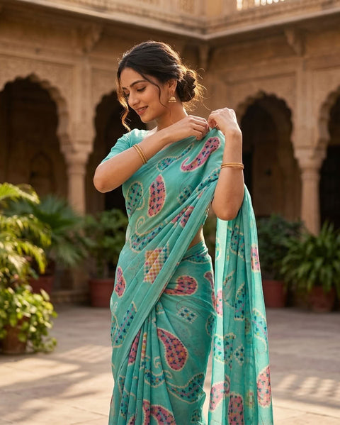 Floral printed georgette saree
