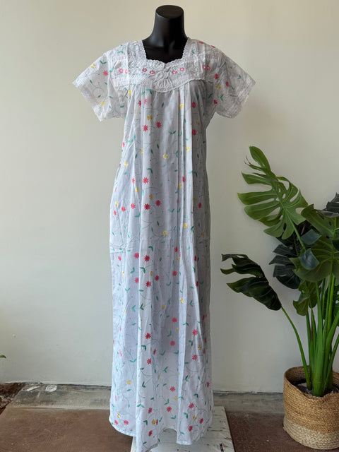 White Poly Cotton Embroidery nighty