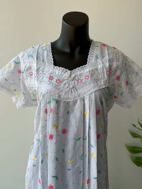 White Poly Cotton Embroidery nighty