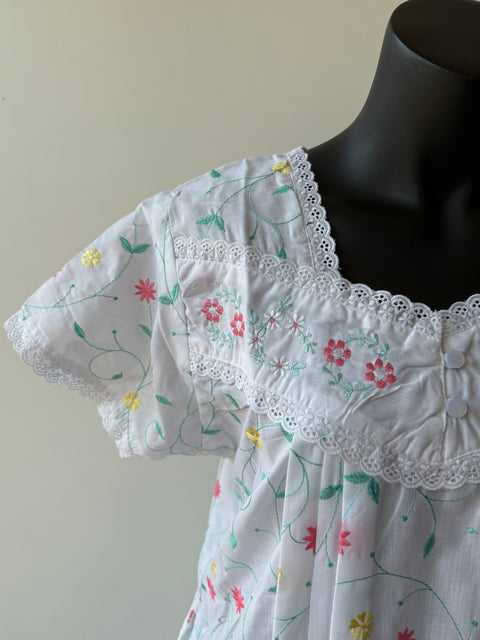 White Poly Cotton Embroidery nighty