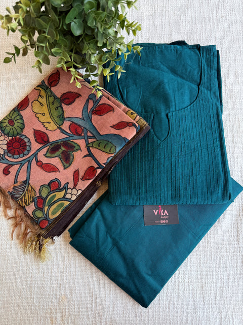 Silk cotton suit material with Pen kalamkari silk Dupatta