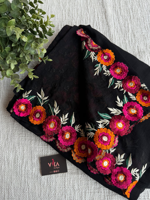 Black Cut work emb vichitra saree