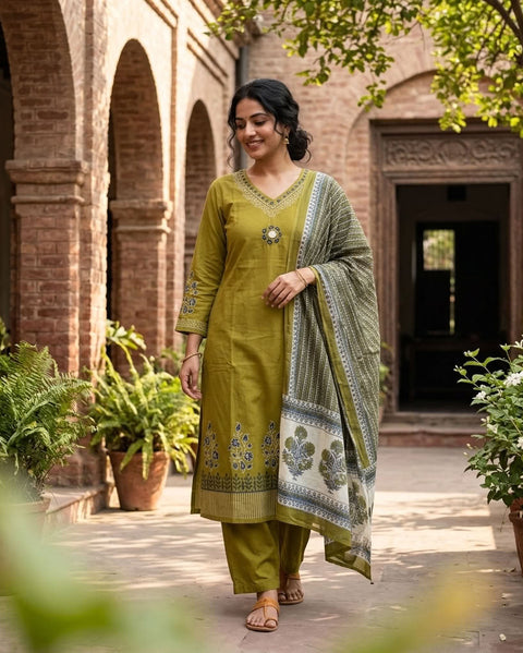 Printed cotton kurta pant set