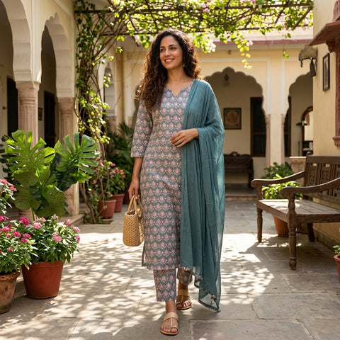 Printed cotton ready suit set