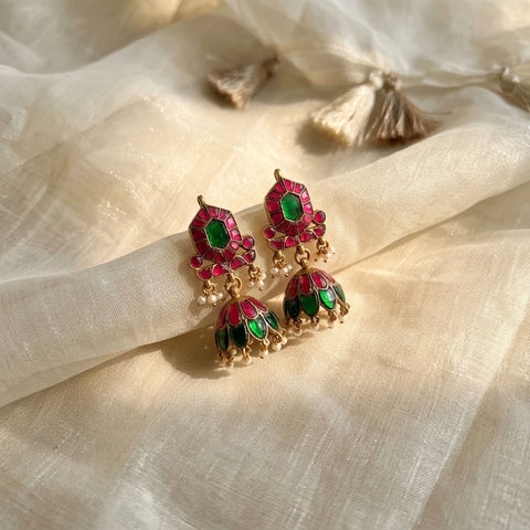925 silver kundan stone jhumka