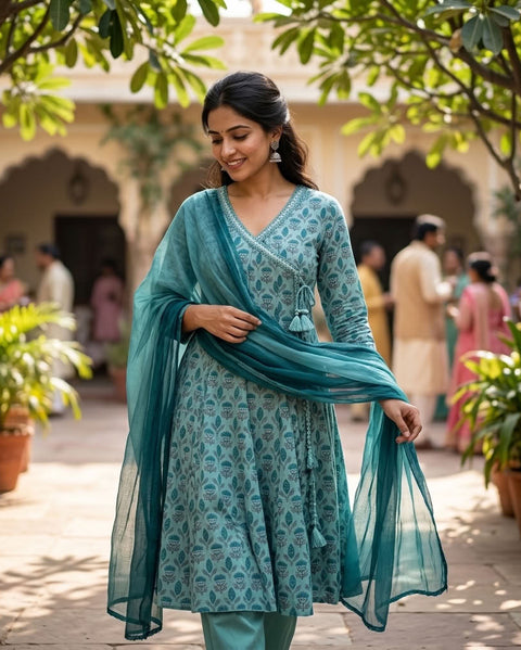 Anarkali printed cotton suit set