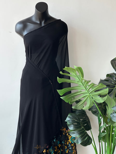 Floral emb Black georgette saree