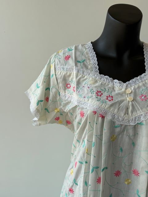 Light Yellow Poly Cotton Embroidery nighty