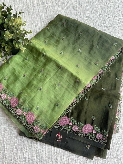 Cut work Crushed Gucchi silk saree