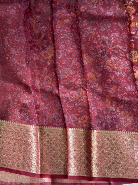 Floral printed pure Organza silk saree