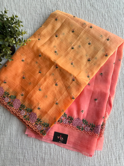 Cut work Crushed Gucchi silk saree