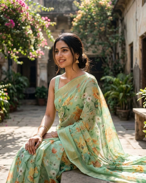 Floral printed georgette saree