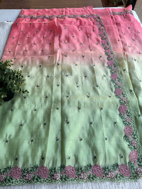 Cut work Crushed Gucchi silk saree