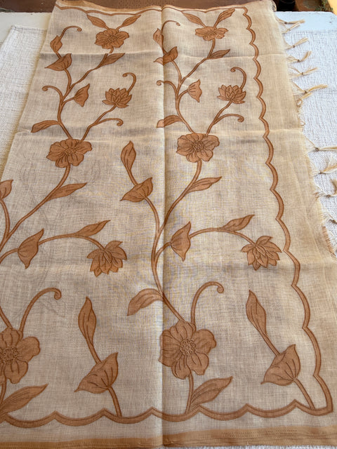Appliqué Emb work tussar cotton saree