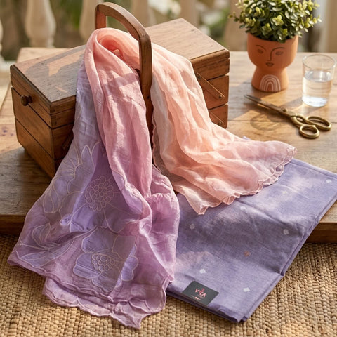 4D shaded Mul chanderi dupatta set