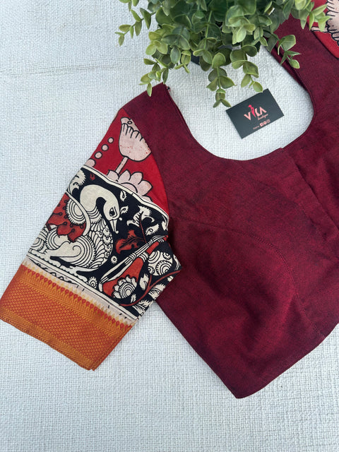 Pen kalamkari sleeves maroon blouse