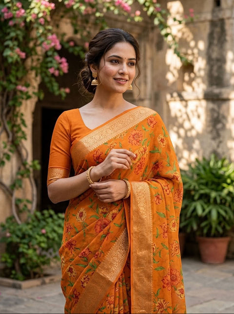 Floral Printed semi chiffon saree