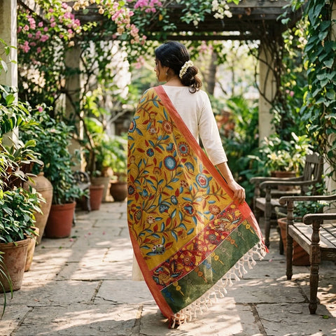 Pen kalamkari cotton dupatta