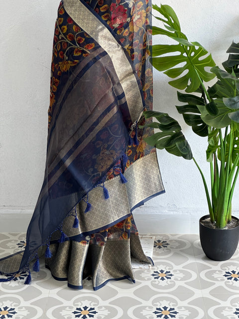 Floral printed pure Organza silk saree