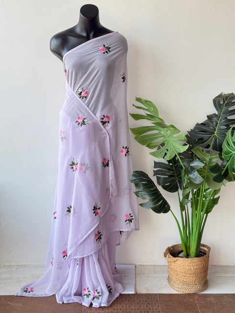 Lavender Rose emb georgette saree