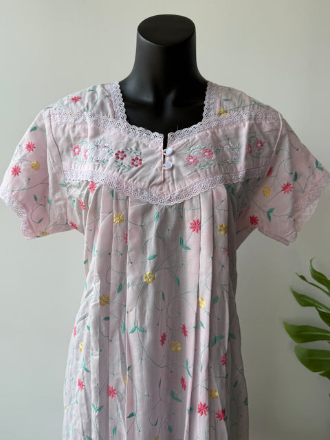 Light Pink Poly Cotton Embroidery nighty