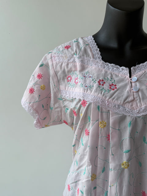 Light Pink Poly Cotton Embroidery nighty