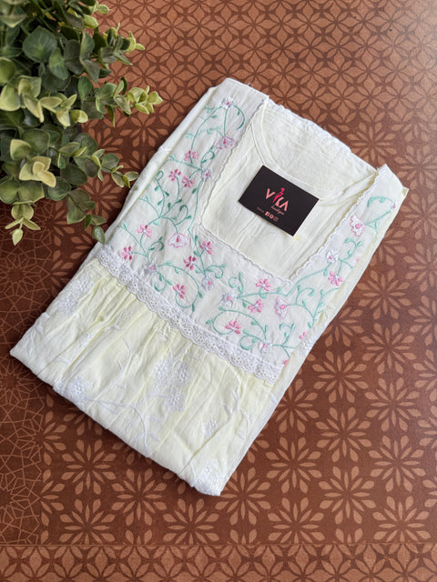 L size pastel emb cotton nighty - Yellow