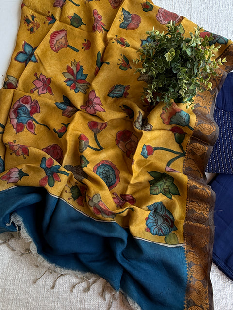 Silk cotton suit material with Pen kalamkari silk Dupatta