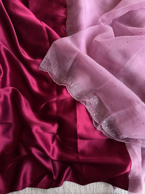 Light pink marble chiffon saree with blouse