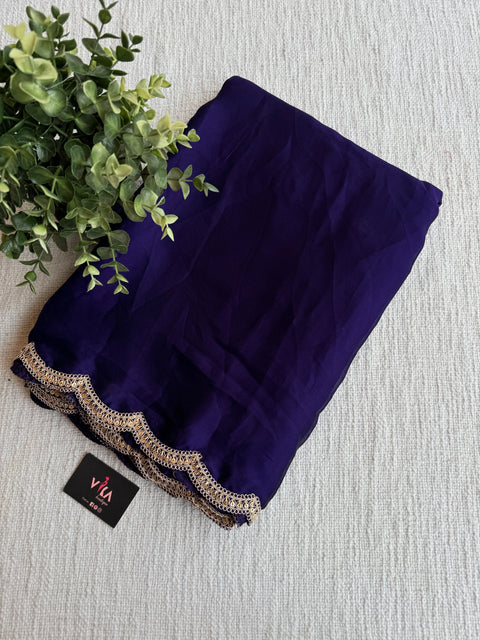 Scallop border deep purple saree with blouse