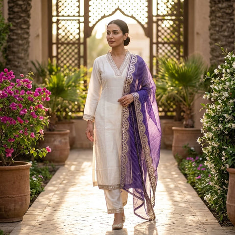 V neck Russian silk kurti pant set