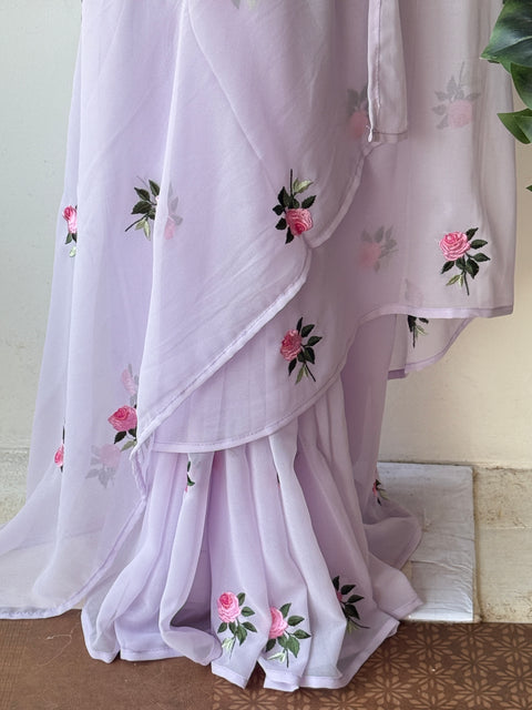 Lavender Rose emb georgette saree