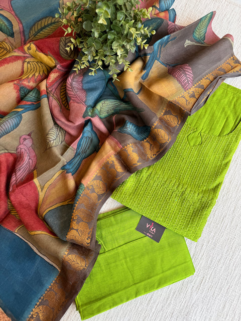 Silk cotton suit material with Pen kalamkari silk Dupatta