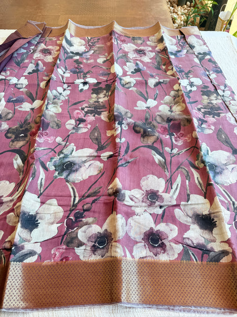 Vintage floral printed zari border saree
