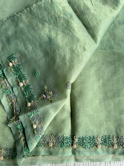 Pastel colour Hand Embroidery tissue saree