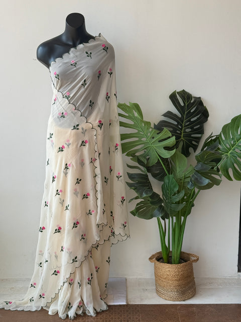 Floral emb georgette saree