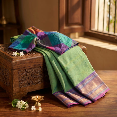 Cotton saree with Ready blouse - size 36