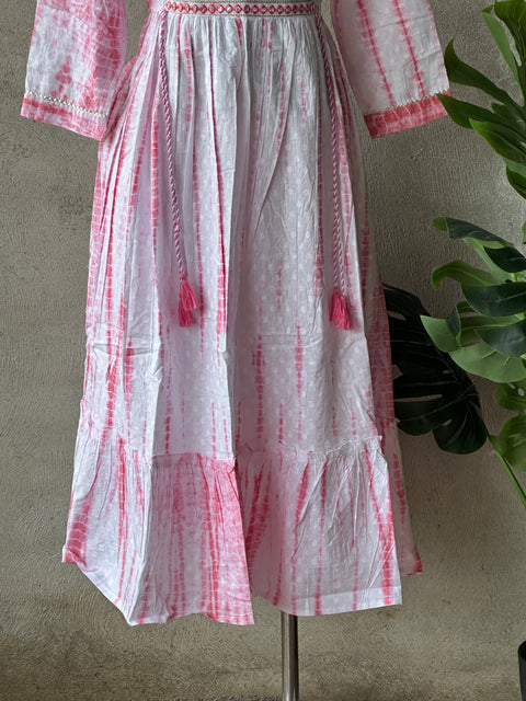 Lt pink Shibori pure cotton Gown