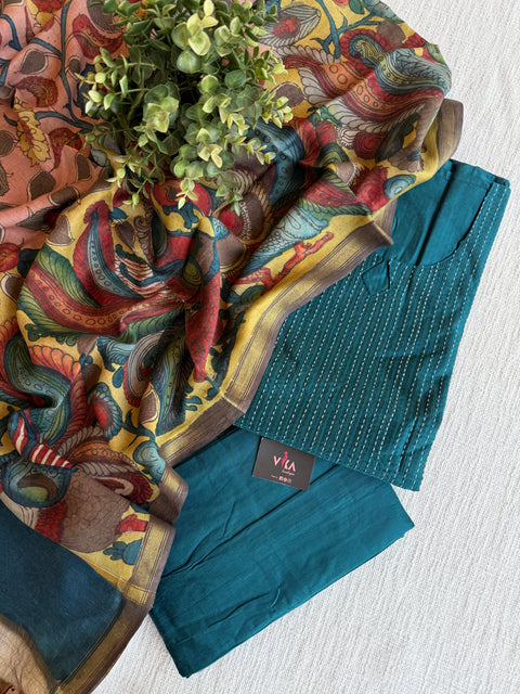Silk cotton suit material with Pen kalamkari silk Dupatta